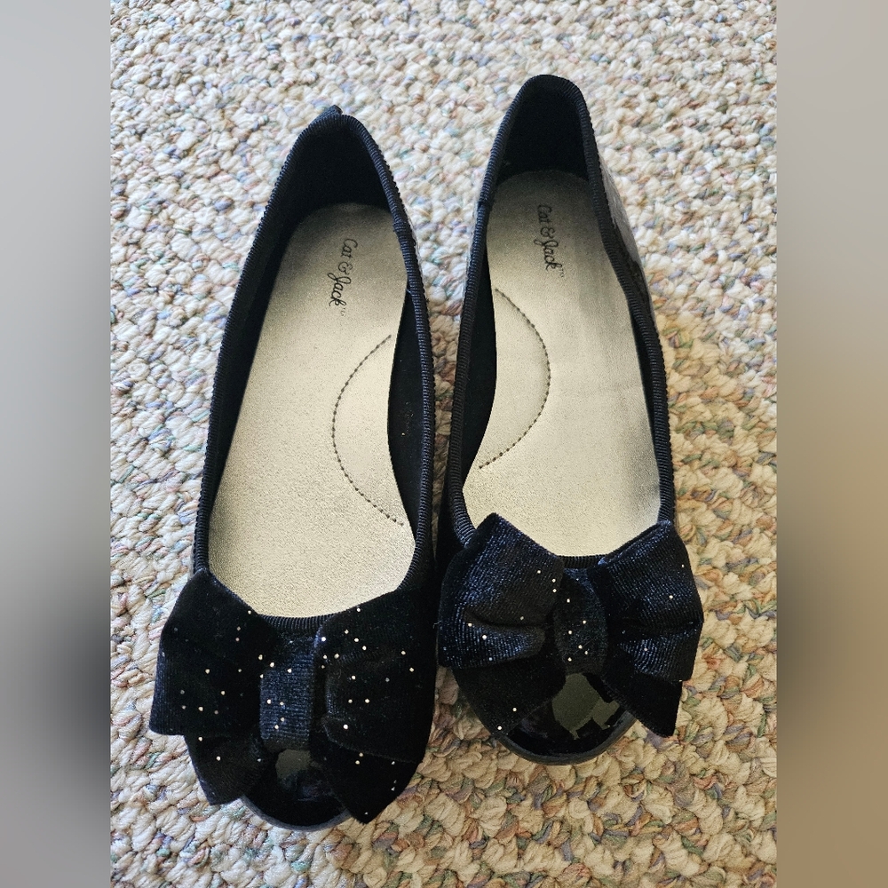 Girls Cute Black Bow Flats SZ 13